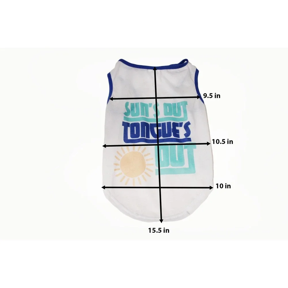 Dog Tee Suns Out‎ Tongues Out Dog Lightweight Tank Top White Blue Graphic Size L